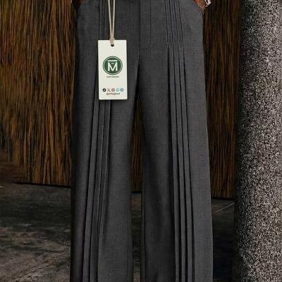 Polished Casual Front-Pleat Design Suit Pants